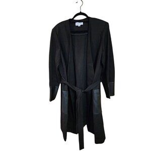 Calvin Klein Womens Black Trench Coat With Faux Leather Trim & Belted Waist Size